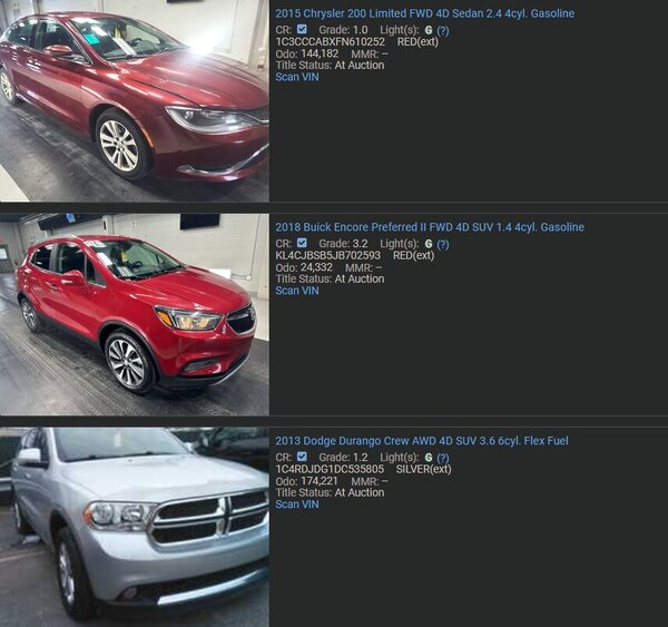 herramienta de inventario en línea con fotos de vehículos de America's Auto Auction Columbus
