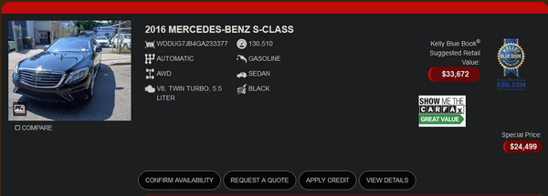 Car Club Auction in NYC's website showing inventory